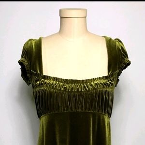 Free People Velvet Baby Doll Dress in Moss Green